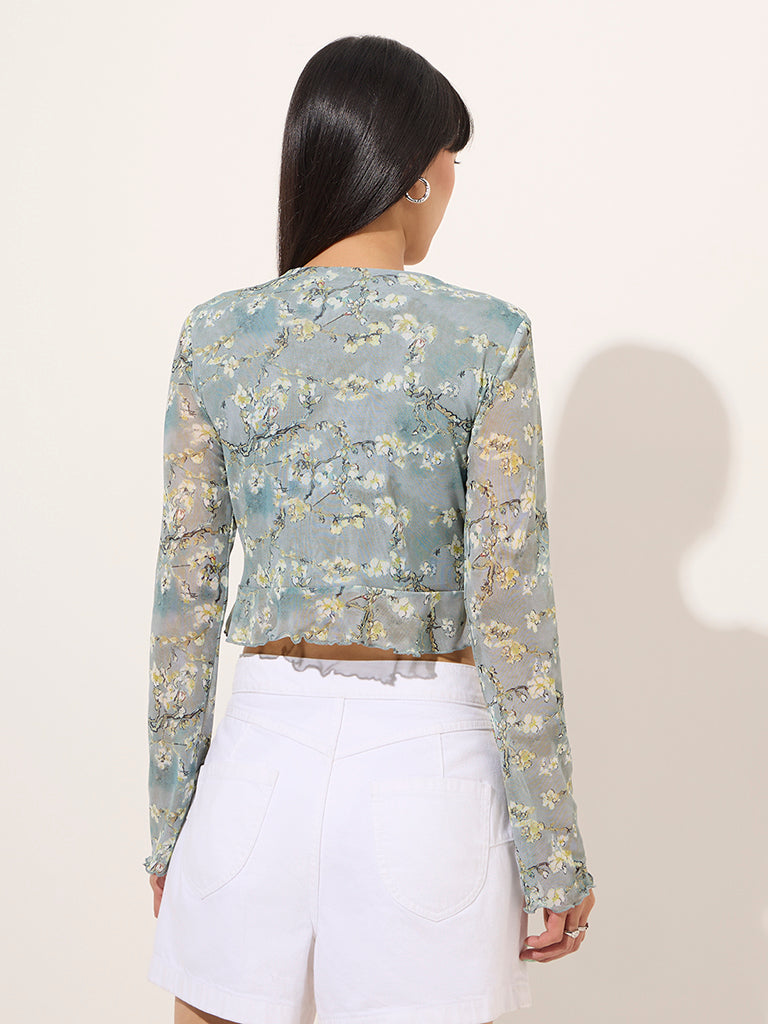 Nuon Light Teal Floral Printed Top