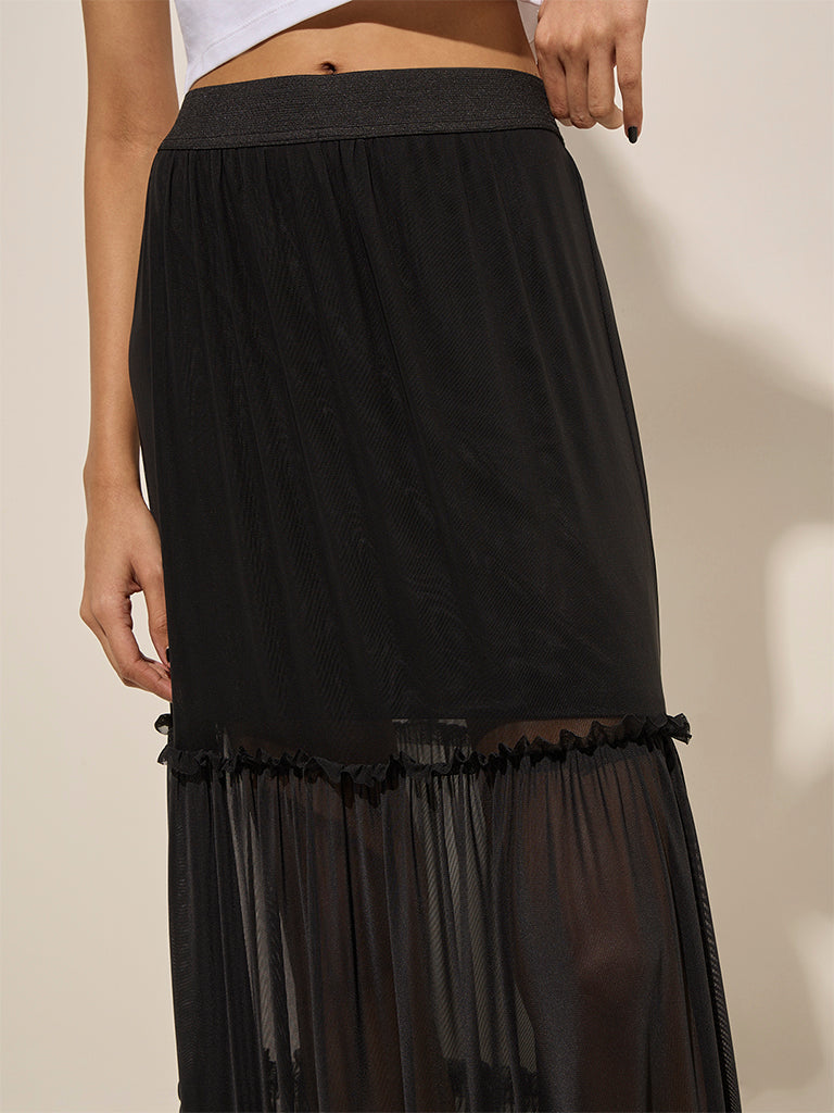 Nuon Black Tiered High-Rise Mesh Skirt