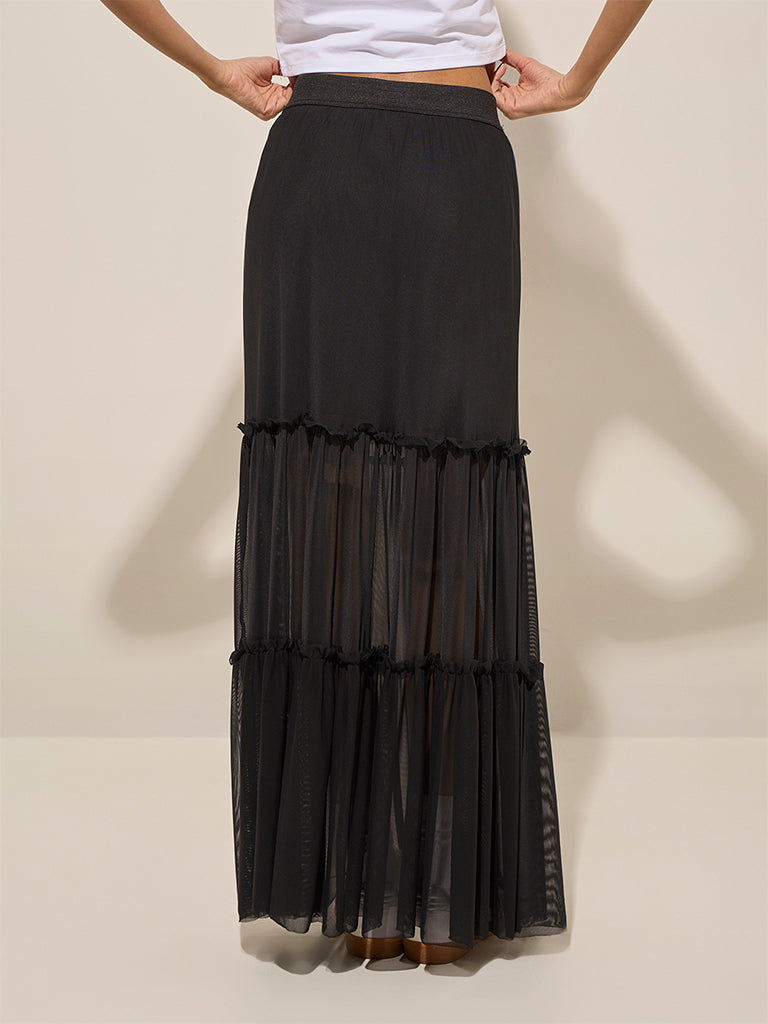 Nuon Black Tiered High-Rise Mesh Skirt