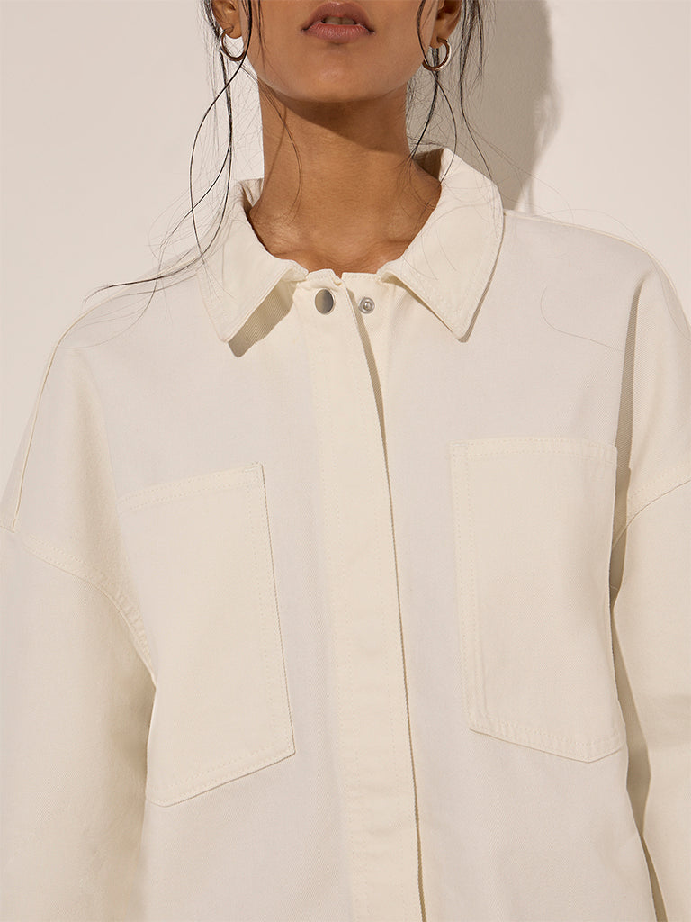 LOV Off-White Solid Cotton Jacket