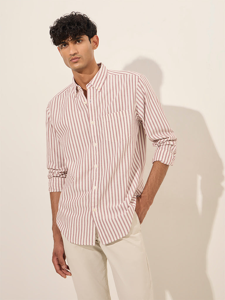 WES Casuals Pink Striped Relaxed-Fit Cotton Shirt