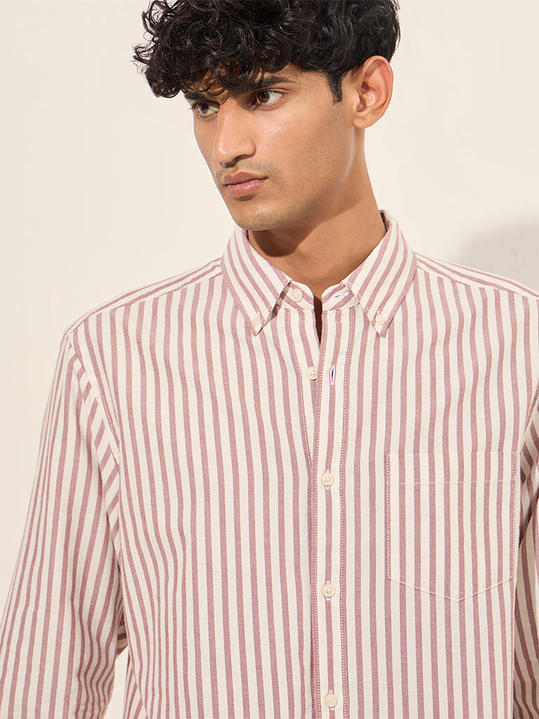 WES Casuals Pink Striped Relaxed-Fit Cotton Shirt