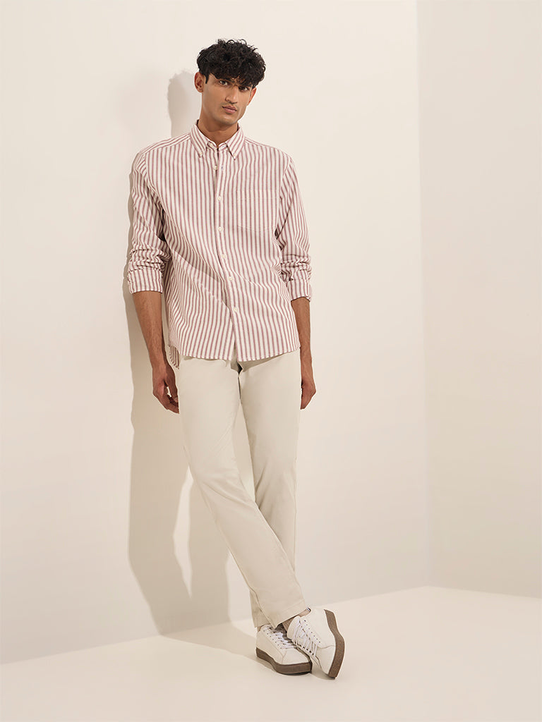 WES Casuals Pink Striped Relaxed-Fit Cotton Shirt