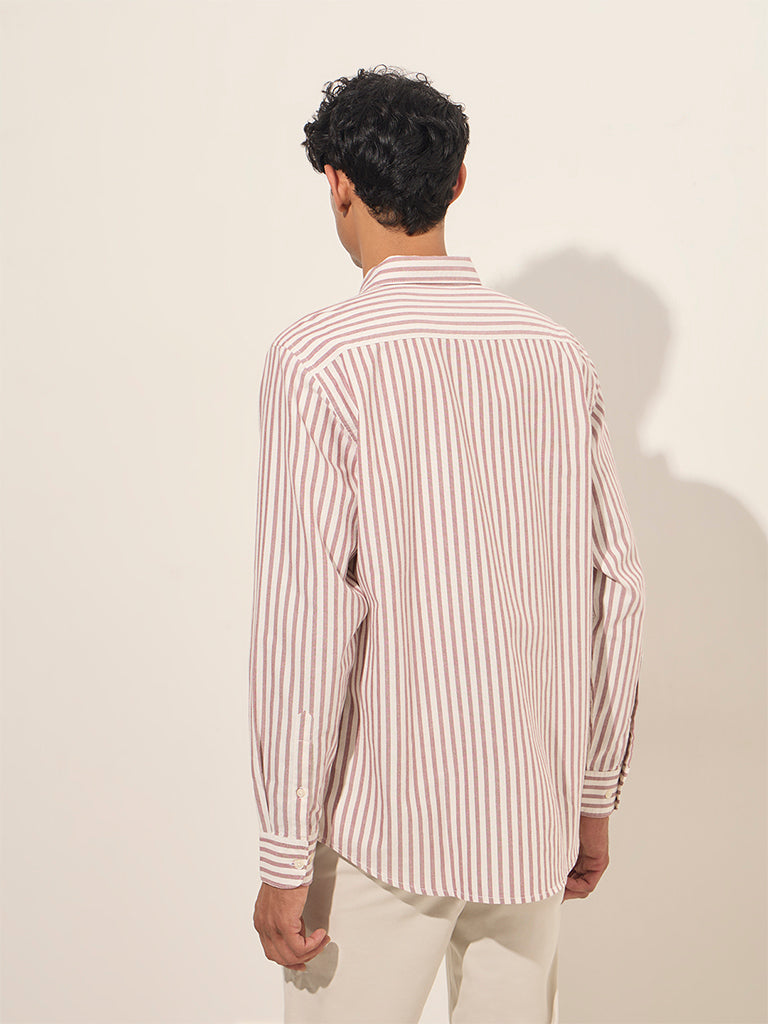 WES Casuals Pink Striped Relaxed-Fit Cotton Shirt