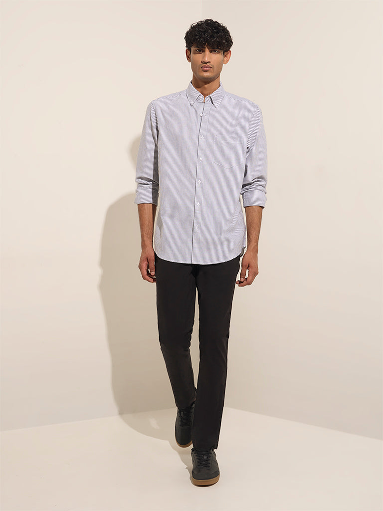 WES Casuals Grey Striped Relaxed-Fit Cotton Shirt