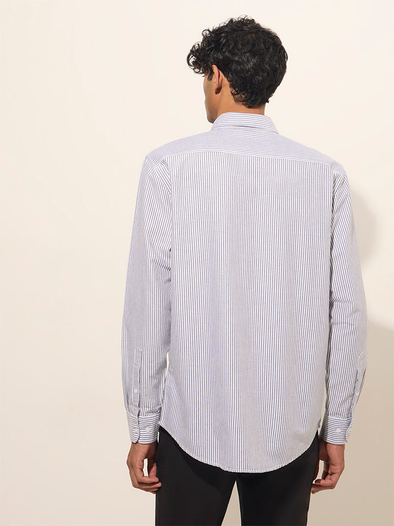 WES Casuals Grey Striped Relaxed-Fit Cotton Shirt