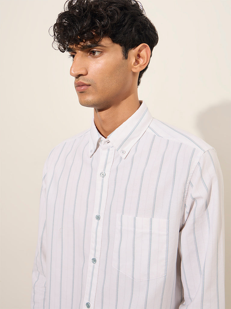 WES Casuals White Striped Relaxed-Fit Cotton Shirt