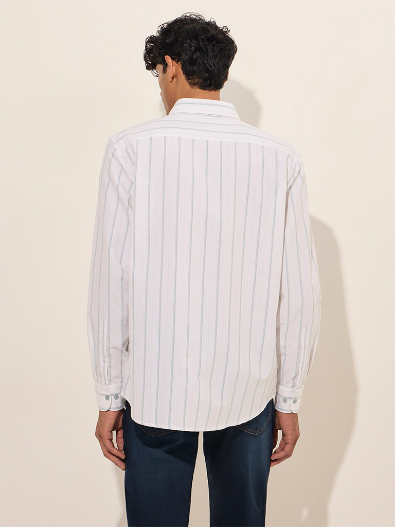 WES Casuals White Striped Relaxed-Fit Cotton Shirt