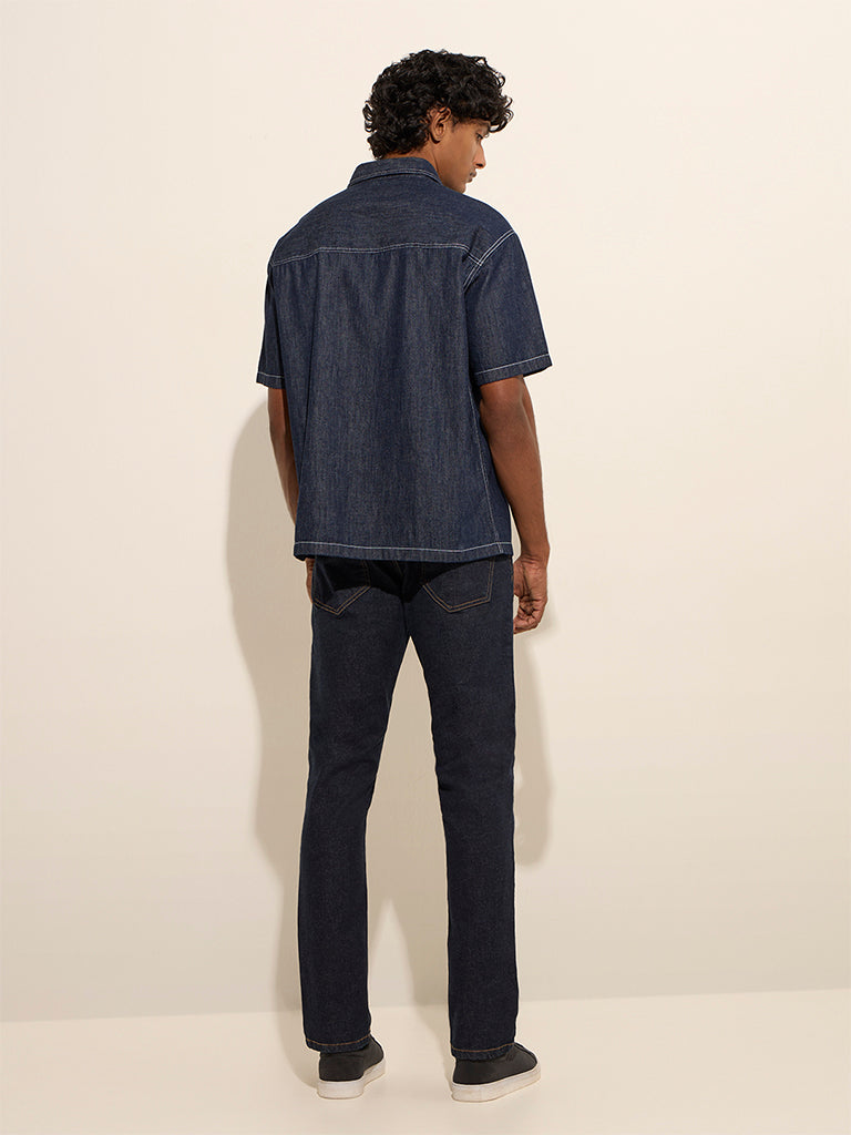 WES Casuals Navy Relaxed-Fit Cotton Shirt