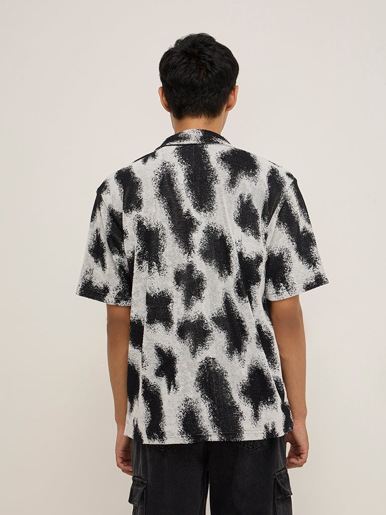 Nuon Black Abstract Design Relaxed-Fit Cotton-Blend Shirt