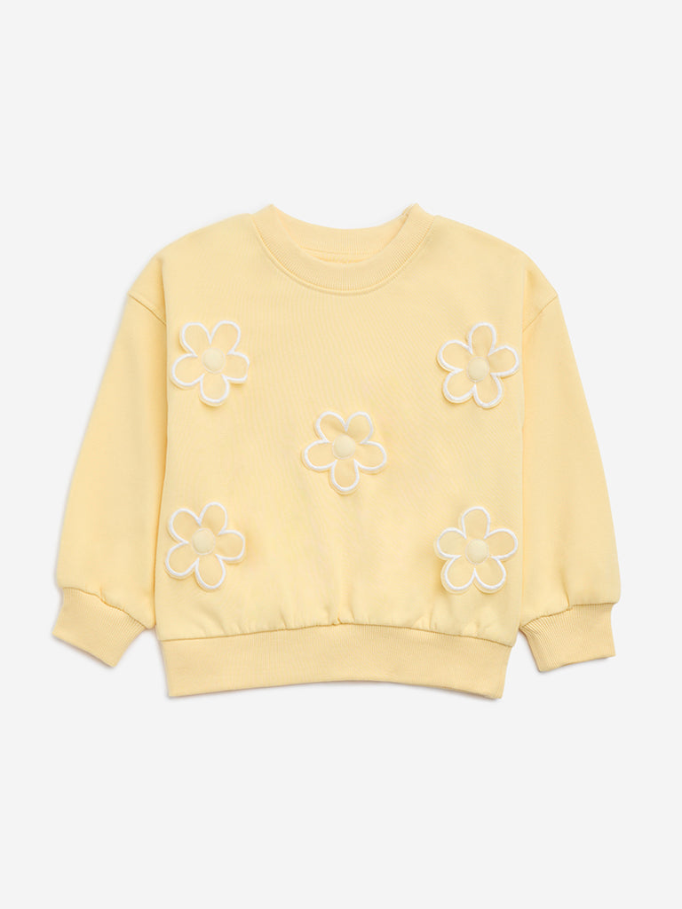 HOP Kids Light Yellow Floral Cotton-Blend Sweatshirt