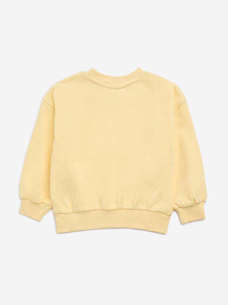 HOP Kids Light Yellow Floral Cotton-Blend Sweatshirt