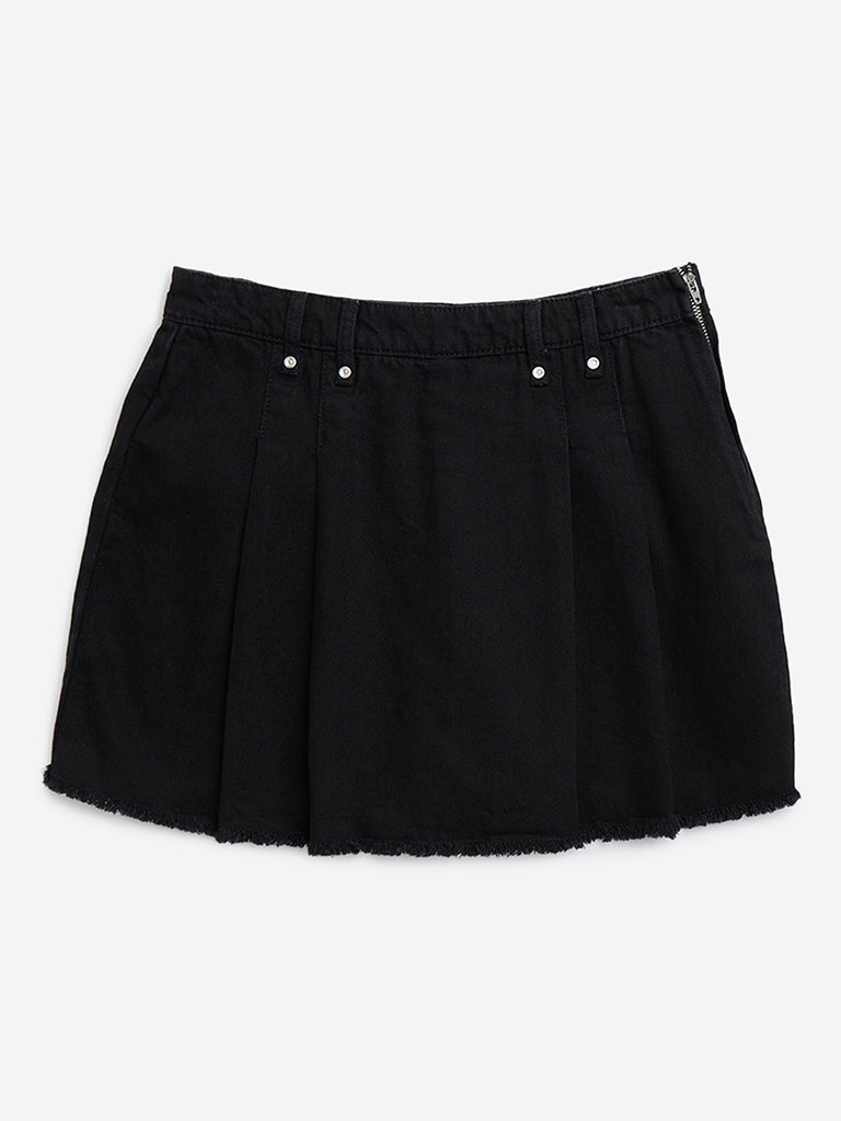 Y&F Kids Black High-Rise Denim Skorts