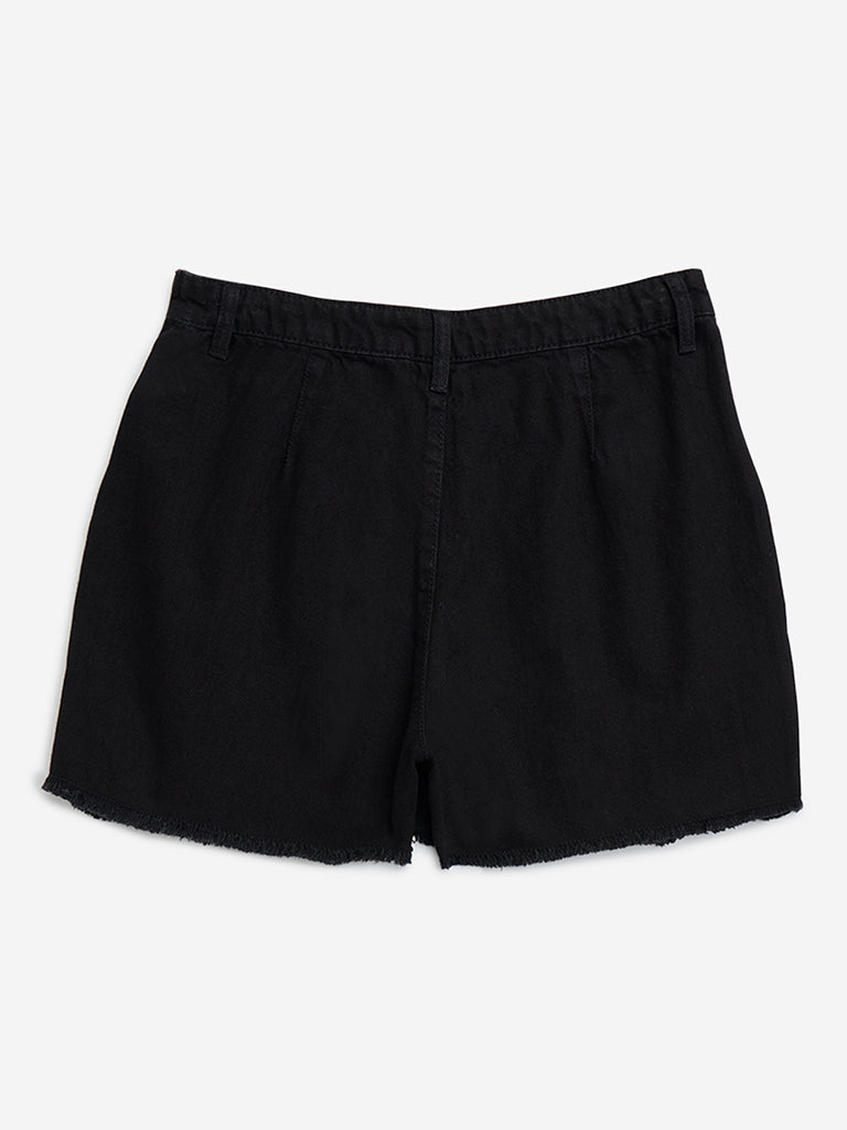 Y&F Kids Black High-Rise Denim Skorts