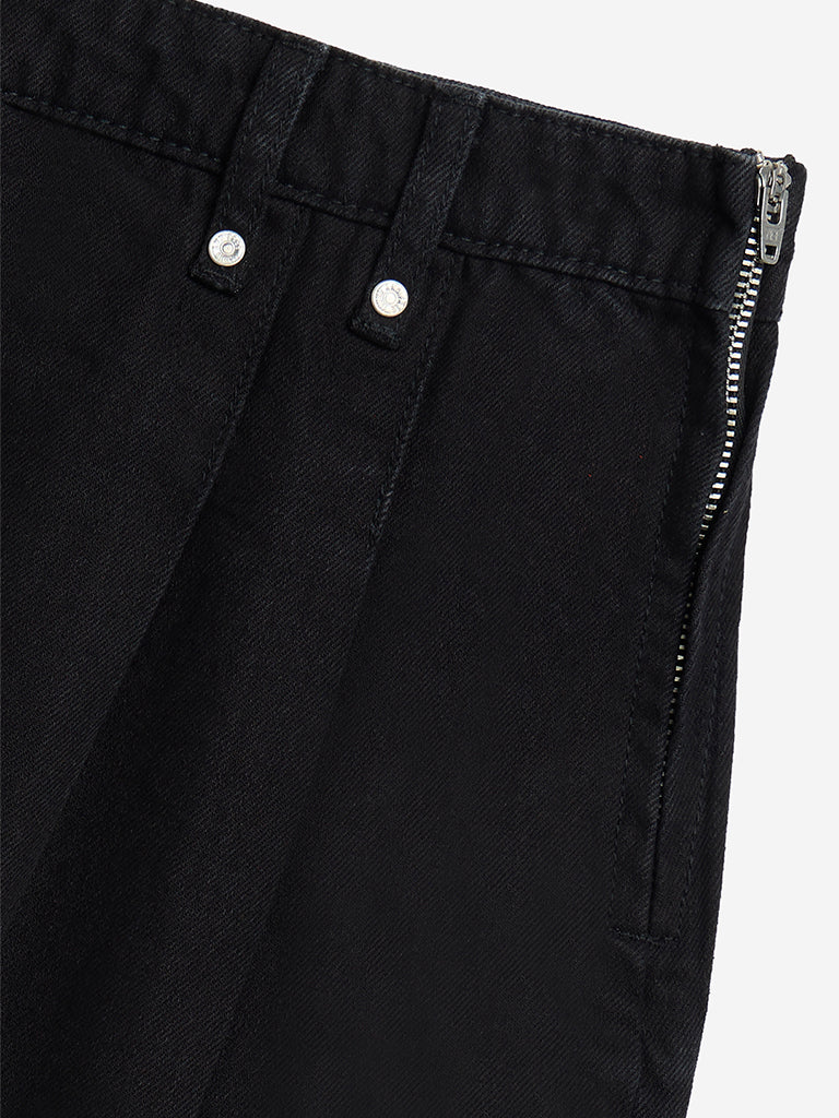 Y&F Kids Black High-Rise Denim Skorts