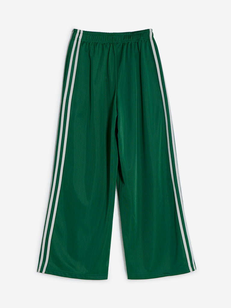 Y&F Kids Green Stripe Printed Mid-Rise Track Pants