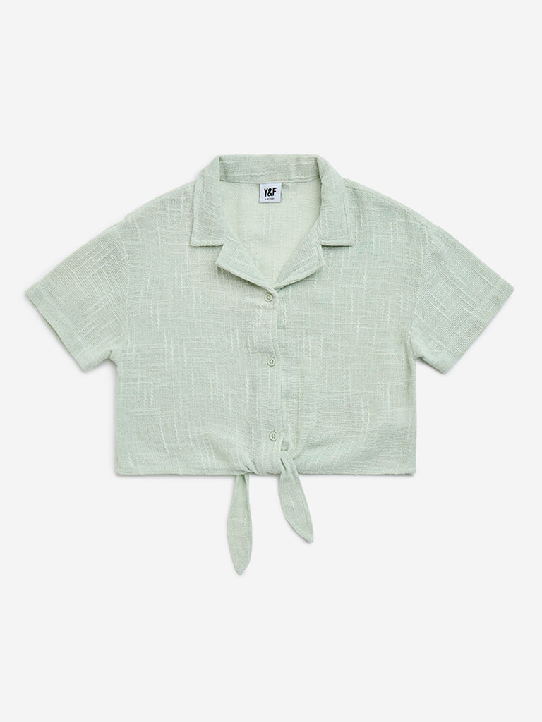 Y&F Kids Sage Tie-Up Detailed Cotton Shirt 