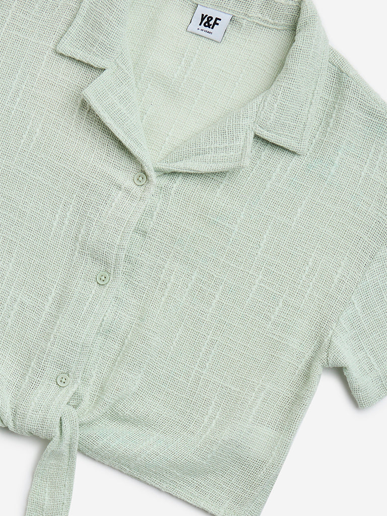 Y&F Kids Sage Tie-Up Detailed Cotton Shirt 