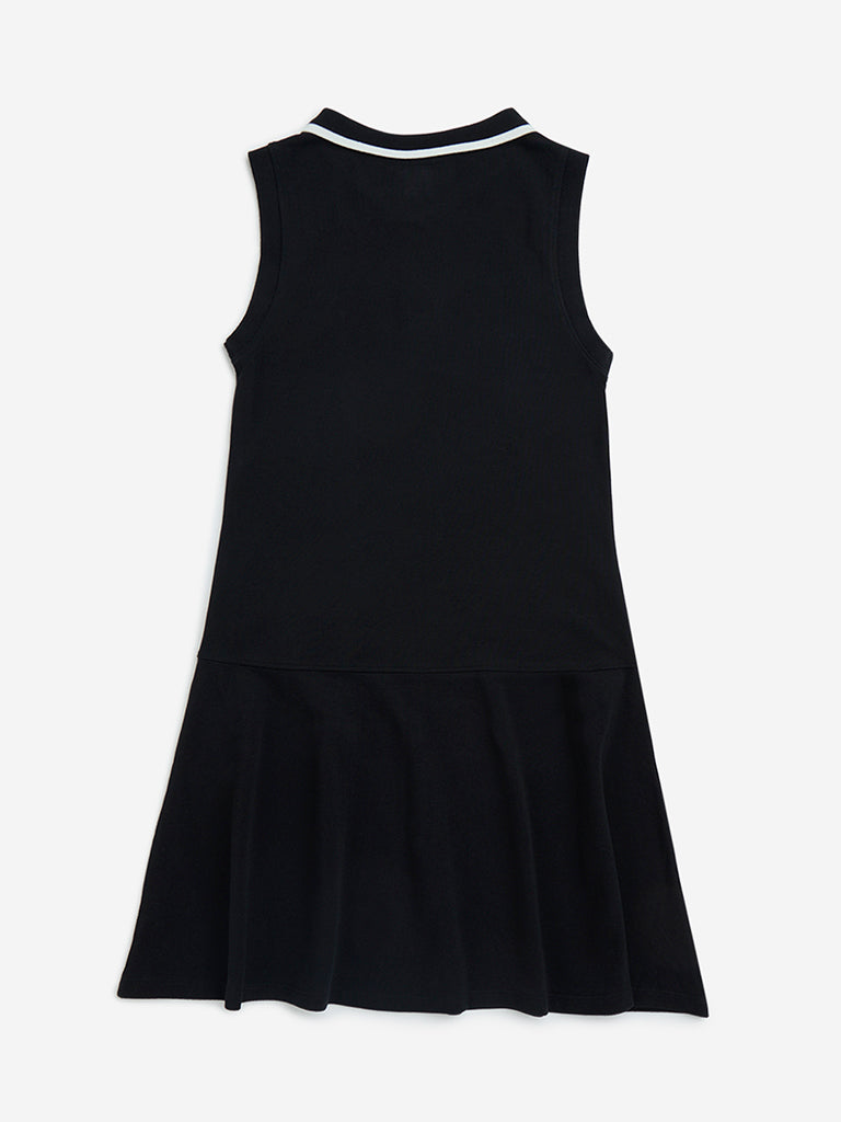 Y&F Kids Black Text Printed Cotton Tennis Dress