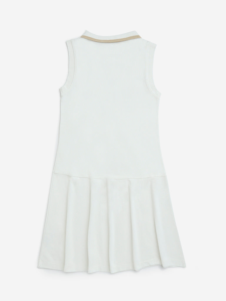 Y&F Kids White Text Printed Cotton Tennis Dress