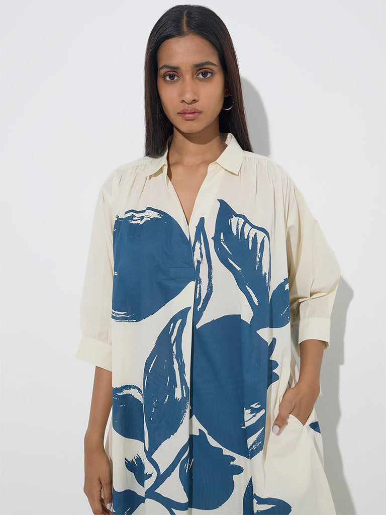 Utsa Off-White Anar Design High-Low Cotton Kurta