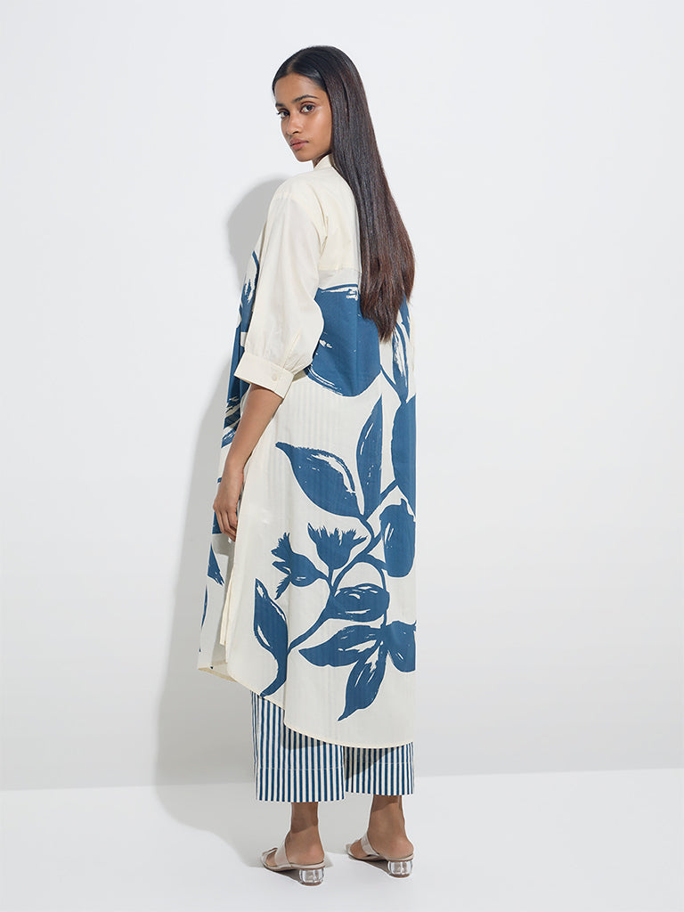 Utsa Off-White Anar Design High-Low Cotton Kurta