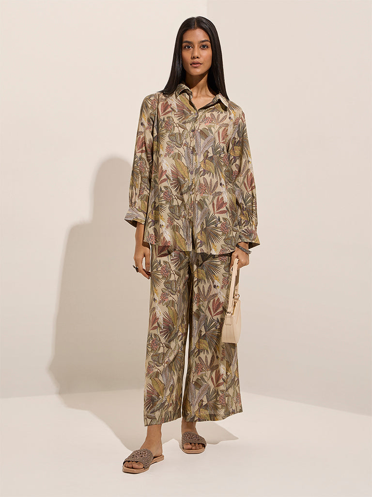 Utsa Brown Botanical Printed Tunic