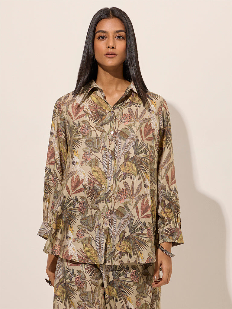 Utsa Brown Botanical Printed Tunic