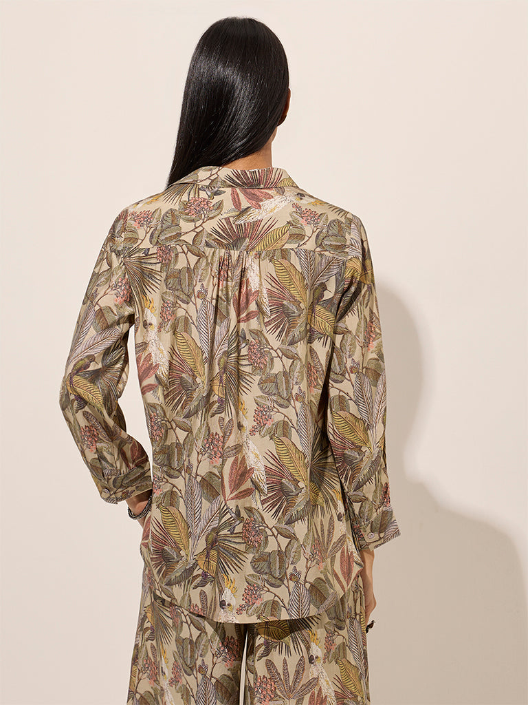 Utsa Brown Botanical Printed Tunic