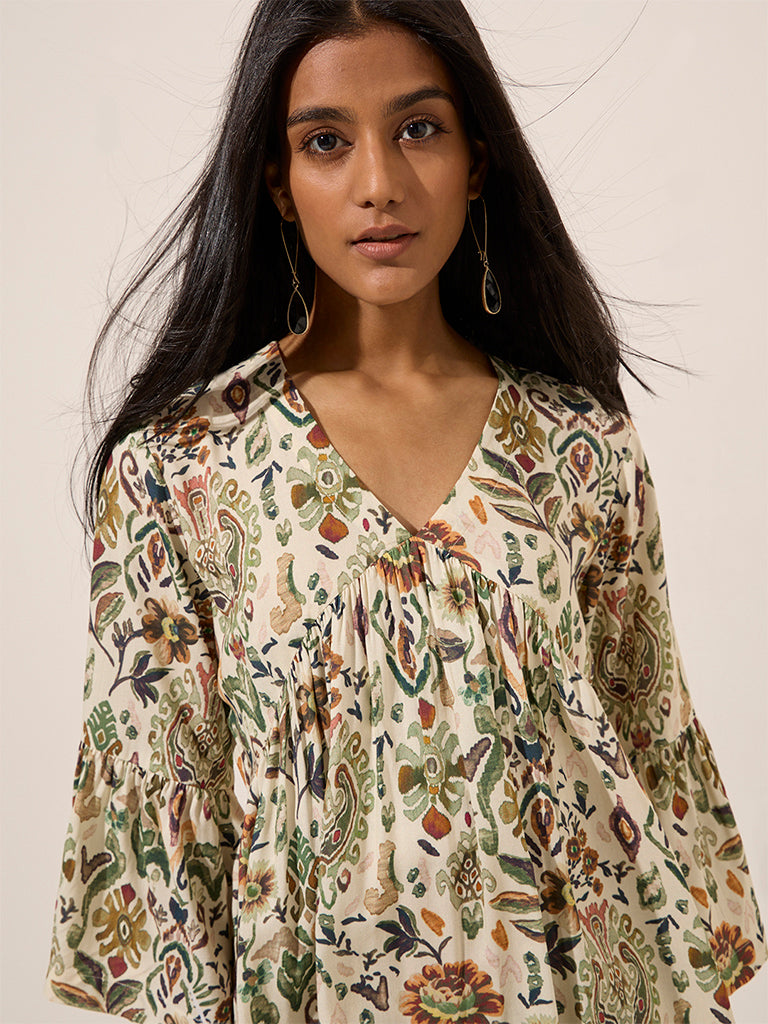 Utsa Multicolour Ikat Printed Fit and Flare Kurta