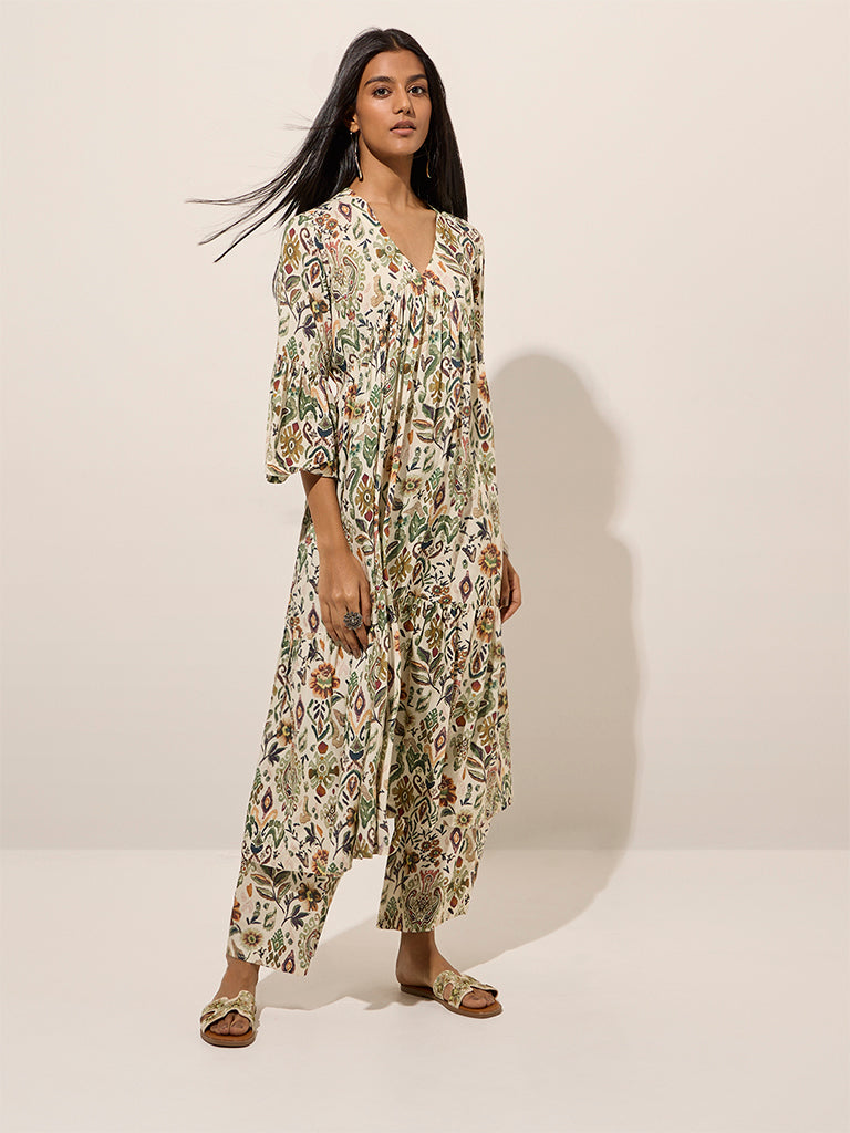 Utsa Multicolour Ikat Printed Fit and Flare Kurta