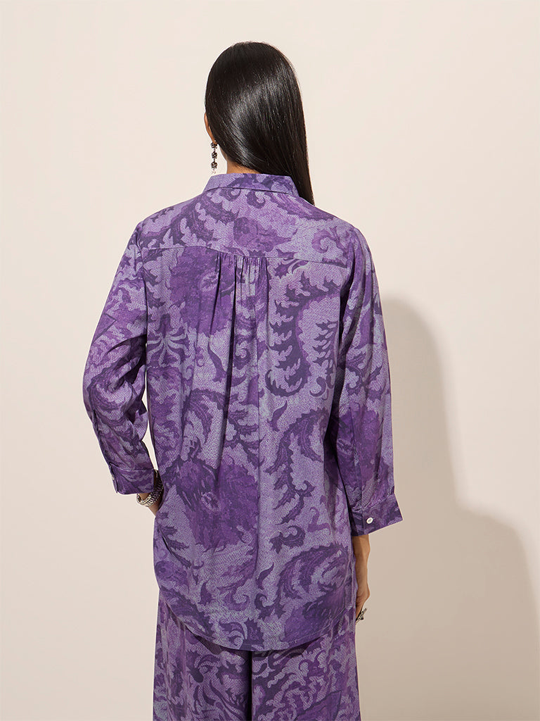 Utsa Purple Botanical Printed Tunic