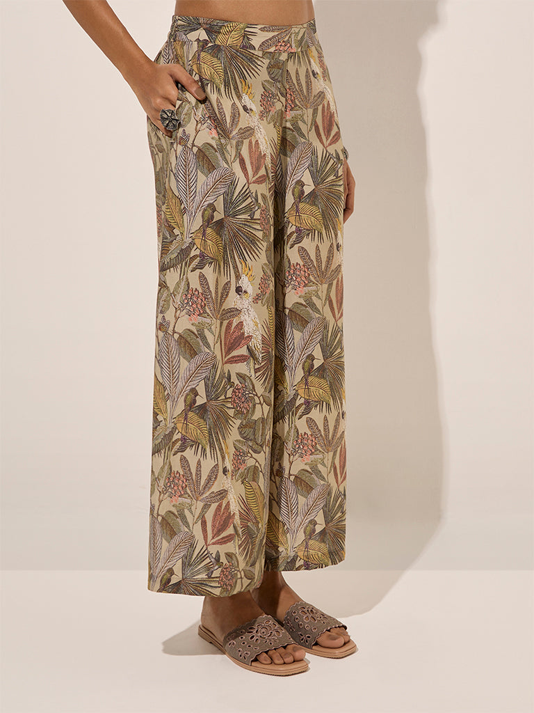 Utsa Brown Botanical Printed Pants