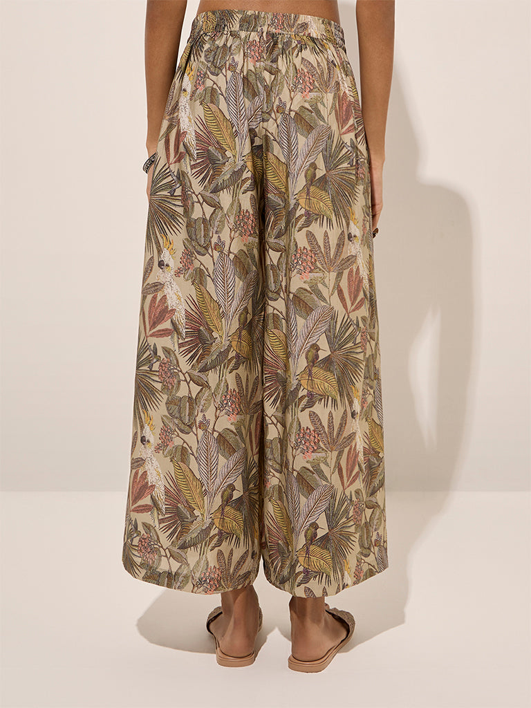 Utsa Brown Botanical Printed Pants