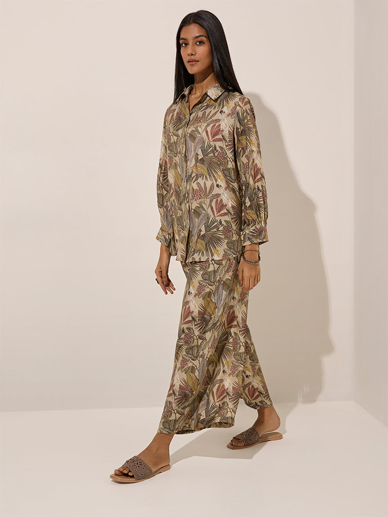 Utsa Brown Botanical Printed Pants