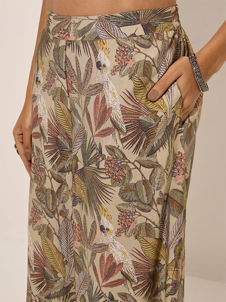 Utsa Brown Botanical Printed Pants