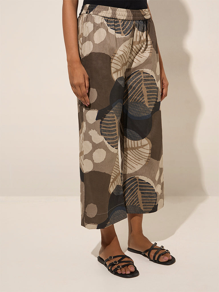 Utsa Charcoal Leaf Printed Cotton Ethnic Pants