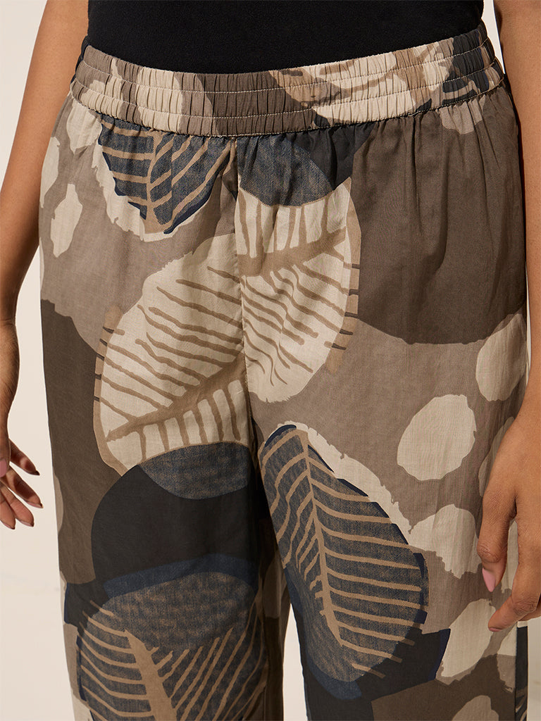 Utsa Charcoal Leaf Printed Cotton Ethnic Pants