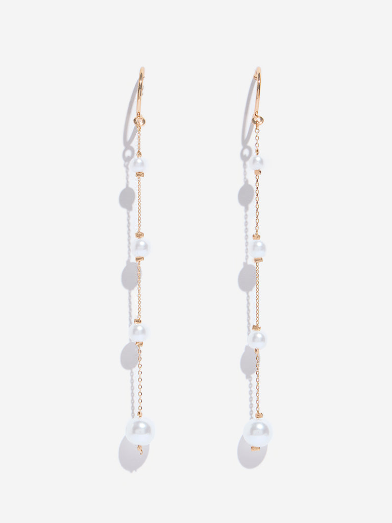 Westside Accessories Gold Chain Line Pearlescent Drop Earrings