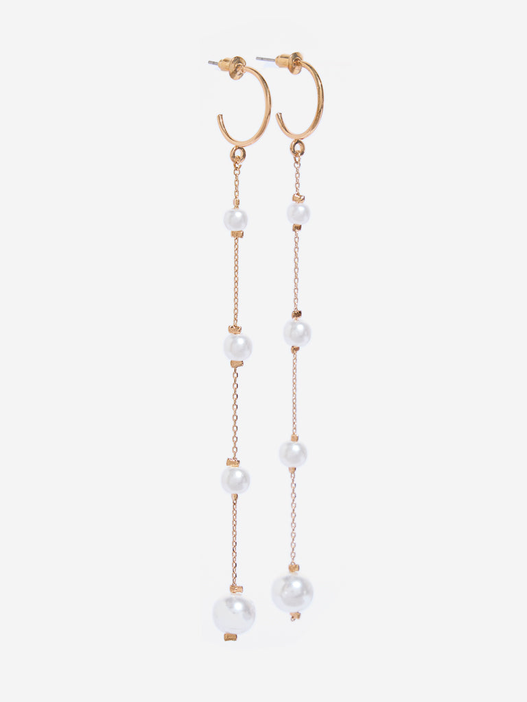 Westside Accessories Gold Chain Line Pearlescent Drop Earrings