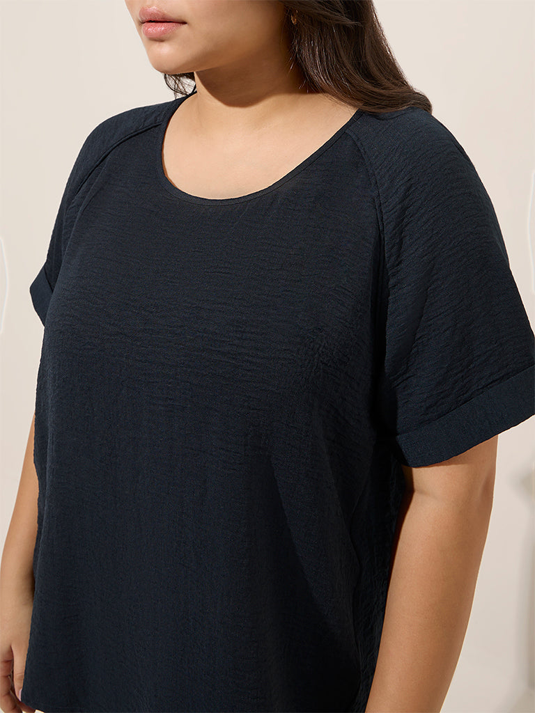 Gia Navy Crinkle-Textured Top