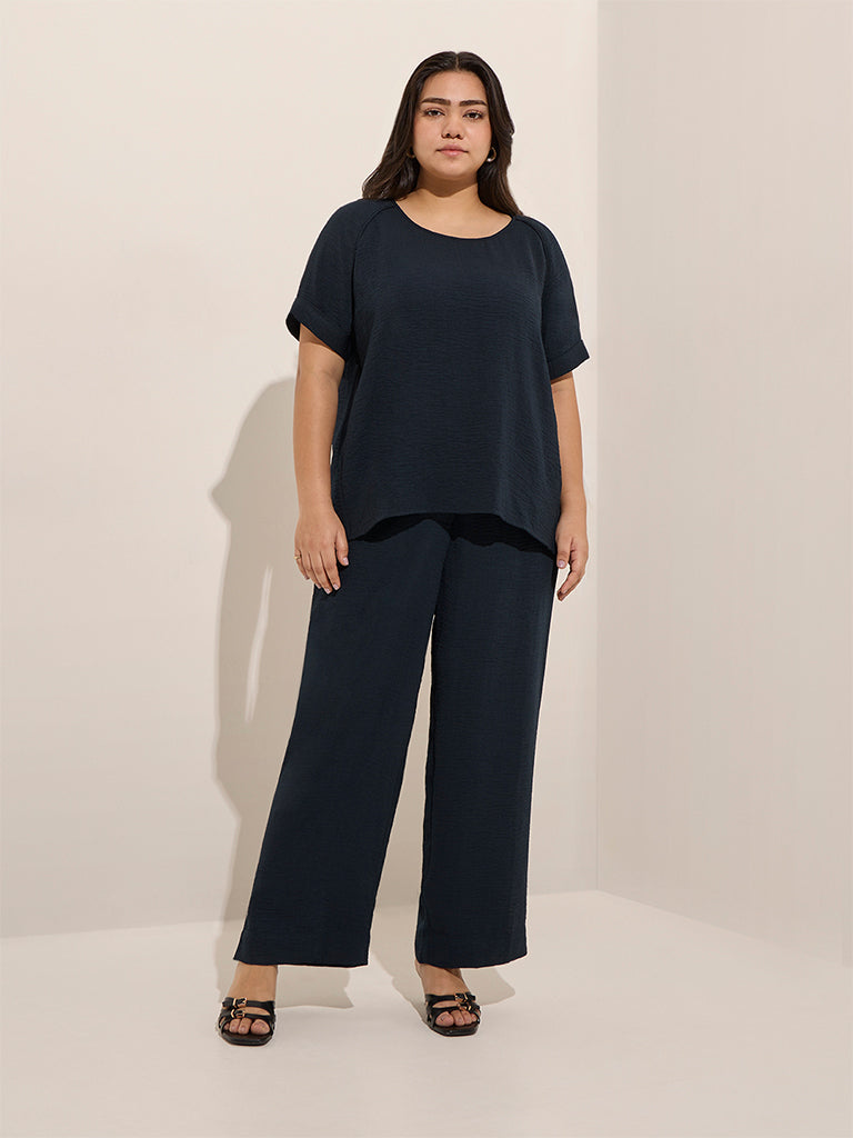 Gia Navy Crinkle-Textured Top