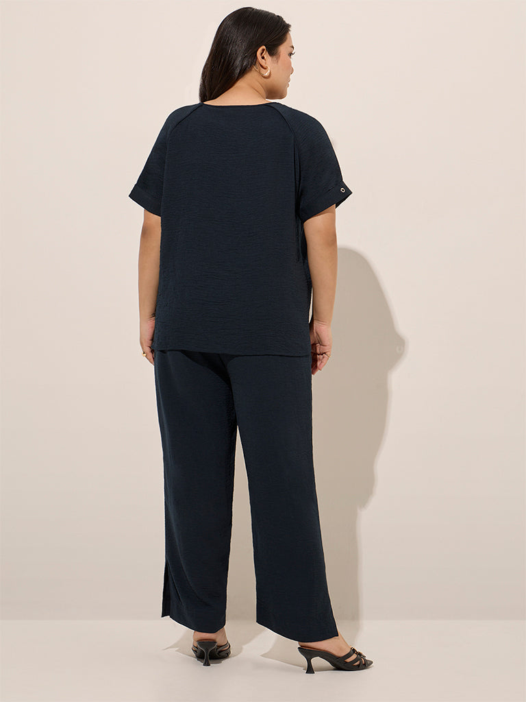 Gia Navy Crinkle-Textured Top