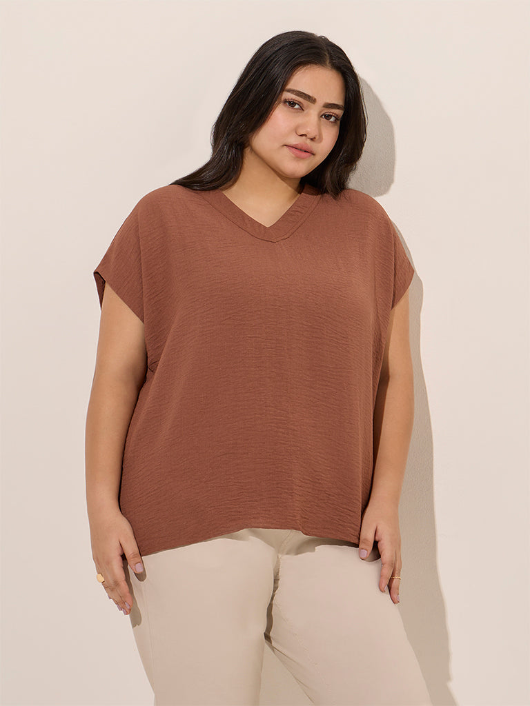 Gia Brown Crinkle-Textured Top