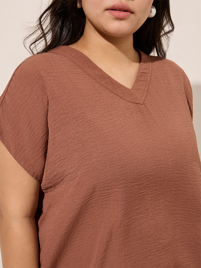 Gia Brown Crinkle-Textured Top