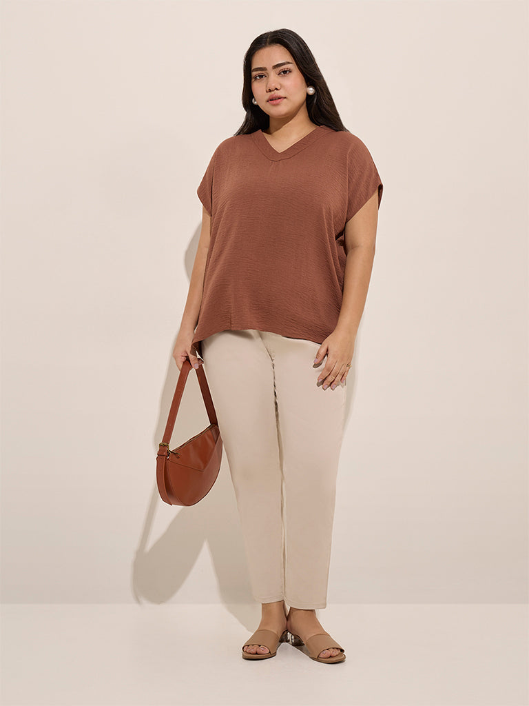 Gia Brown Crinkle-Textured Top