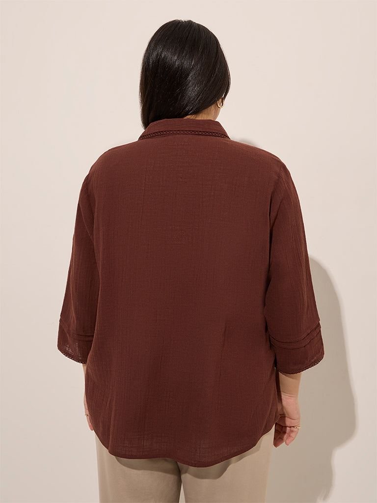 Gia Dark Brown Pintuck Detailed Cotton Top