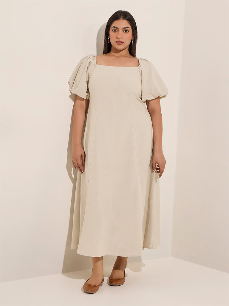 Gia Beige Solid A-Line Dress