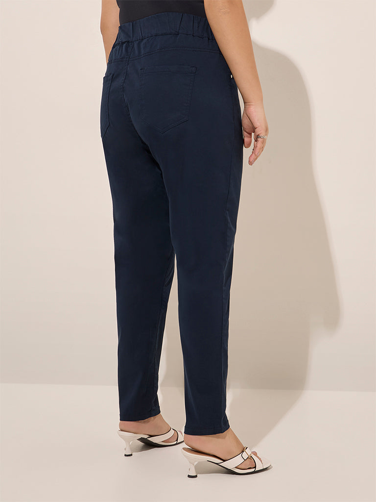 Gia Navy Blue Solid High-Rise Cotton-Blend Jeggings