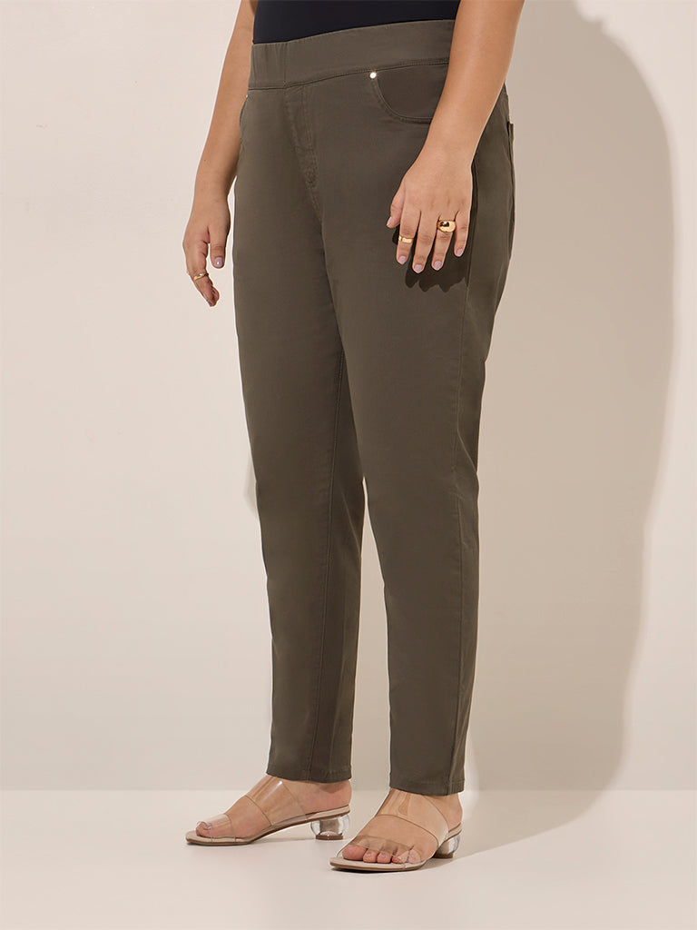 Gia Olive Solid High-Rise Cotton-Blend Jeggings